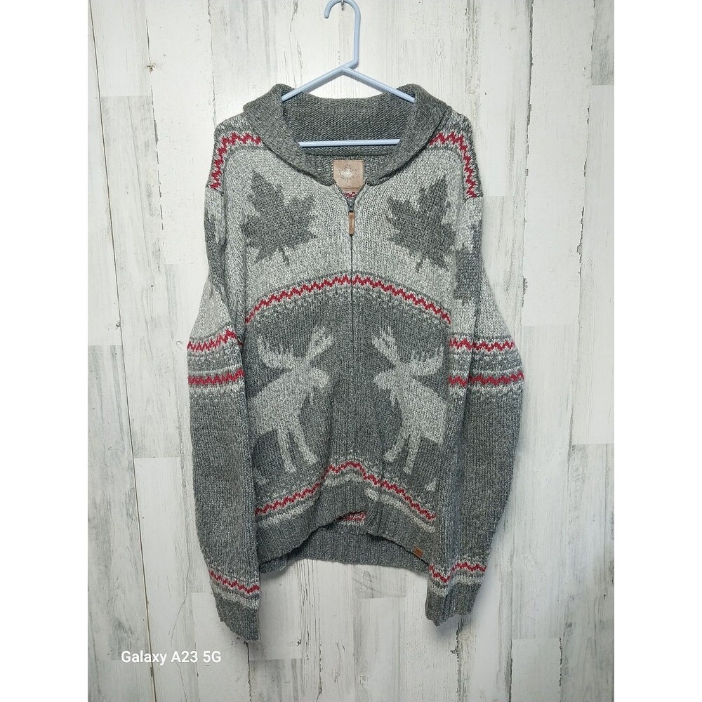 Canadiana Men's XL Nordic Cardigan Gray Red